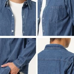 Allegra K Men's Casual Jean Shirts Long Sleeves Button Down Denim Shirt