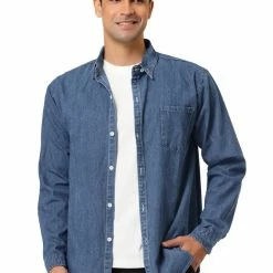 Allegra K Men's Casual Jean Shirts Long Sleeves Button Down Denim Shirt
