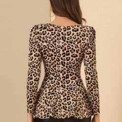 Allegra K 6507 Ladies Long Sleeves Scoop Neck Leopard Prints Peplum Shirt Women 104 Allegra K 6507 Ladies Long Sleeves Scoop Neck Leopard Prints Peplum Shirt Women
