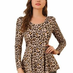 Allegra K 6507 Ladies Long Sleeves Scoop Neck Leopard Prints Peplum Shirt Women 100 Allegra K 6507 Ladies Long Sleeves Scoop Neck Leopard Prints Peplum Shirt Women