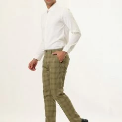 Allegra K Men's Plaid Checks Patterned Flat Front Chino Dress Pants