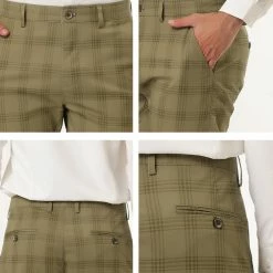 Allegra K Men's Plaid Checks Patterned Flat Front Chino Dress Pants