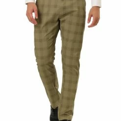 Allegra K Men's Plaid Checks Patterned Flat Front Chino Dress Pants