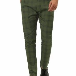 Allegra K Men's Plaid Checks Patterned Flat Front Chino Dress Pants