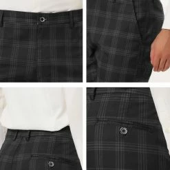 Allegra K Men's Plaid Checks Patterned Flat Front Chino Dress Pants