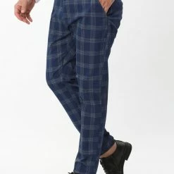 Allegra K Men's Plaid Checks Patterned Flat Front Chino Dress Pants