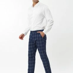 Allegra K Men's Plaid Checks Patterned Flat Front Chino Dress Pants