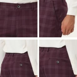 Allegra K Men's Plaid Checks Patterned Flat Front Chino Dress Pants