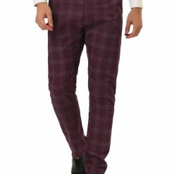 Allegra K Men's Plaid Checks Patterned Flat Front Chino Dress Pants