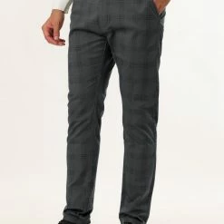 Allegra K Men's Plaid Checks Patterned Flat Front Chino Dress Pants