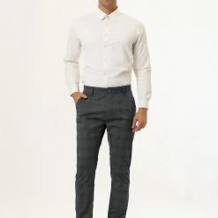 Allegra K Men's Plaid Checks Patterned Flat Front Chino Dress Pants