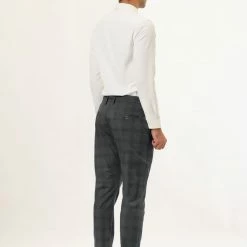 Allegra K Men's Plaid Checks Patterned Flat Front Chino Dress Pants