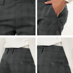 Allegra K Men's Plaid Checks Patterned Flat Front Chino Dress Pants