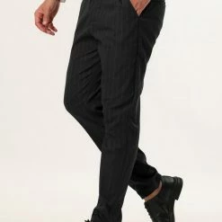 Allegra K Men's Dress Pants Slim Fit Vertical Stripes Flat Front Chino Pants Trousers