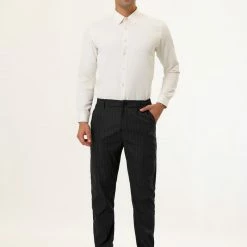 Allegra K Men's Dress Pants Slim Fit Vertical Stripes Flat Front Chino Pants Trousers