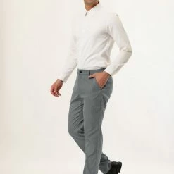 Allegra K Men's Dress Pants Slim Fit Vertical Stripes Flat Front Chino Pants Trousers