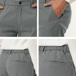 Allegra K Men's Dress Pants Slim Fit Vertical Stripes Flat Front Chino Pants Trousers