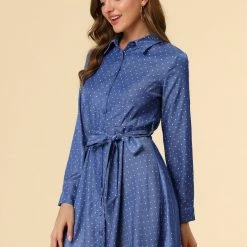 Allegra K Women's Polka Dots Long Sleeve Button Up A Line Shirt Dress 49 Allegra K Women's Polka Dots Long Sleeve Button Up A Line Shirt Dress