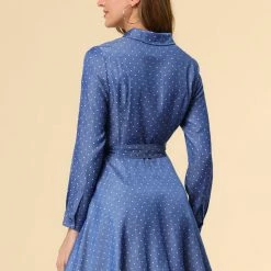 Allegra K Women's Polka Dots Long Sleeve Button Up A Line Shirt Dress 51 Allegra K Women's Polka Dots Long Sleeve Button Up A Line Shirt Dress