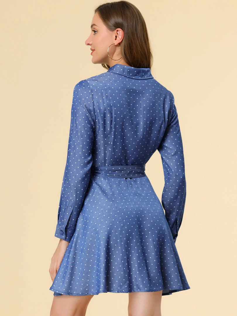 Allegra K Women's Polka Dots Long Sleeve Button Up A Line Shirt Dress 26 Allegra K Women's Polka Dots Long Sleeve Button Up A Line Shirt Dress