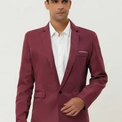 Allegra K Men's Dress Slim Fit Blazer Single Breasted One Button Business Suit Sports Coat