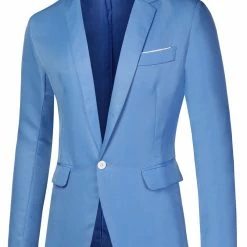 Allegra K Men's Dress Slim Fit Blazer Single Breasted One Button Business Suit Sports Coat