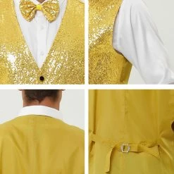 Allegra K Men's Disco Shiny Sequin Vest Sleeveless Suit Waistcoat Set With Bow Tie