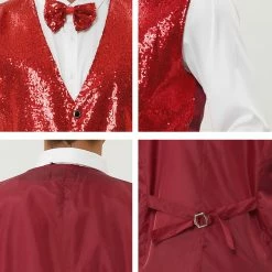 Allegra K Men's Disco Shiny Sequin Vest Sleeveless Suit Waistcoat Set With Bow Tie