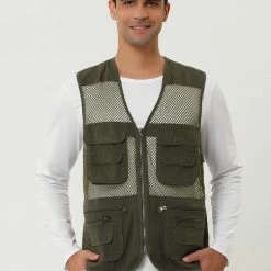 Allegra K Men's Cargo Vest Lightweight Zipper Mesh Safari Sleeveless Jacket With Pockets