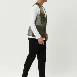 Allegra K Men's Cargo Vest Lightweight Zipper Mesh Safari Sleeveless Jacket With Pockets