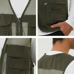Allegra K Men's Cargo Vest Lightweight Zipper Mesh Safari Sleeveless Jacket With Pockets