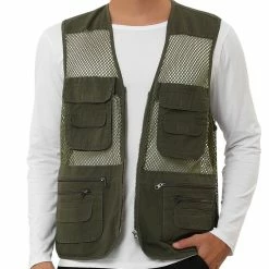 Allegra K Men's Cargo Vest Lightweight Zipper Mesh Safari Sleeveless Jacket With Pockets