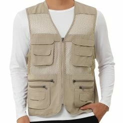 Allegra K Men's Cargo Vest Lightweight Zipper Mesh Safari Sleeveless Jacket With Pockets
