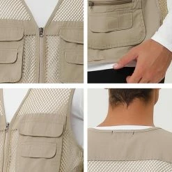Allegra K Men's Cargo Vest Lightweight Zipper Mesh Safari Sleeveless Jacket With Pockets