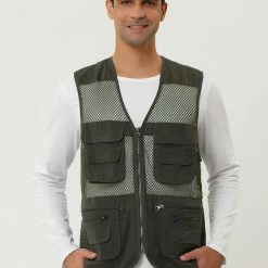 Allegra K Men's Cargo Vest Lightweight Zipper Mesh Safari Sleeveless Jacket With Pockets