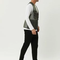 Allegra K Men's Cargo Vest Lightweight Zipper Mesh Safari Sleeveless Jacket With Pockets