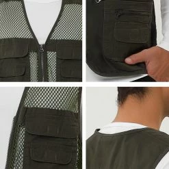 Allegra K Men's Cargo Vest Lightweight Zipper Mesh Safari Sleeveless Jacket With Pockets