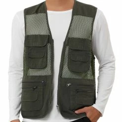 Allegra K Men's Cargo Vest Lightweight Zipper Mesh Safari Sleeveless Jacket With Pockets