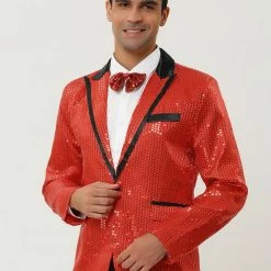 Allegra K Men's Halloween Shiny Sequins Suit Jacket Wedding Party Prom Sparkly One Button Blazer