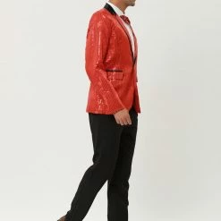 Allegra K Men's Halloween Shiny Sequins Suit Jacket Wedding Party Prom Sparkly One Button Blazer