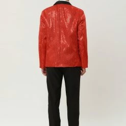 Allegra K Men's Halloween Shiny Sequins Suit Jacket Wedding Party Prom Sparkly One Button Blazer