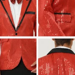 Allegra K Men's Halloween Shiny Sequins Suit Jacket Wedding Party Prom Sparkly One Button Blazer