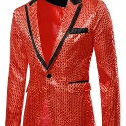 Allegra K Men's Halloween Shiny Sequins Suit Jacket Wedding Party Prom Sparkly One Button Blazer