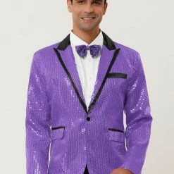 Allegra K Men's Halloween Shiny Sequins Suit Jacket Wedding Party Prom Sparkly One Button Blazer