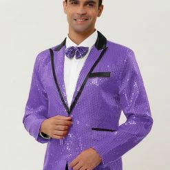 Allegra K Men's Halloween Shiny Sequins Suit Jacket Wedding Party Prom Sparkly One Button Blazer