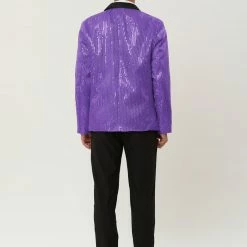 Allegra K Men's Halloween Shiny Sequins Suit Jacket Wedding Party Prom Sparkly One Button Blazer