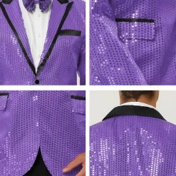 Allegra K Men's Halloween Shiny Sequins Suit Jacket Wedding Party Prom Sparkly One Button Blazer