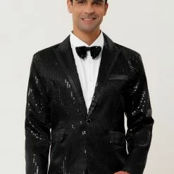 Allegra K Men's Halloween Shiny Sequins Suit Jacket Wedding Party Prom Sparkly One Button Blazer