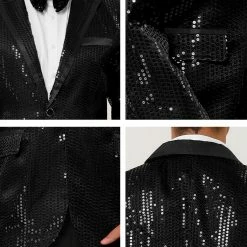 Allegra K Men's Halloween Shiny Sequins Suit Jacket Wedding Party Prom Sparkly One Button Blazer