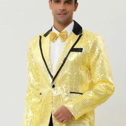 Allegra K Men's Halloween Shiny Sequins Suit Jacket Wedding Party Prom Sparkly One Button Blazer